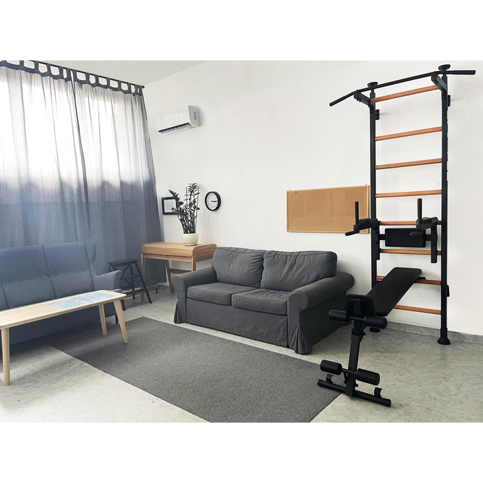 BenchK 523 Wall Bars Swedish Ladder with Pull Up/Dip Bar and Bench