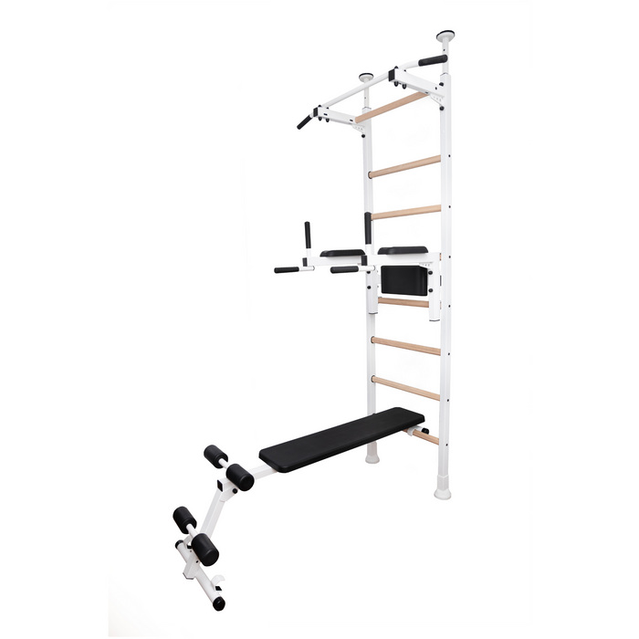 BenchK 523 Wall Bars Swedish Ladder with Pull Up/Dip Bar and Bench