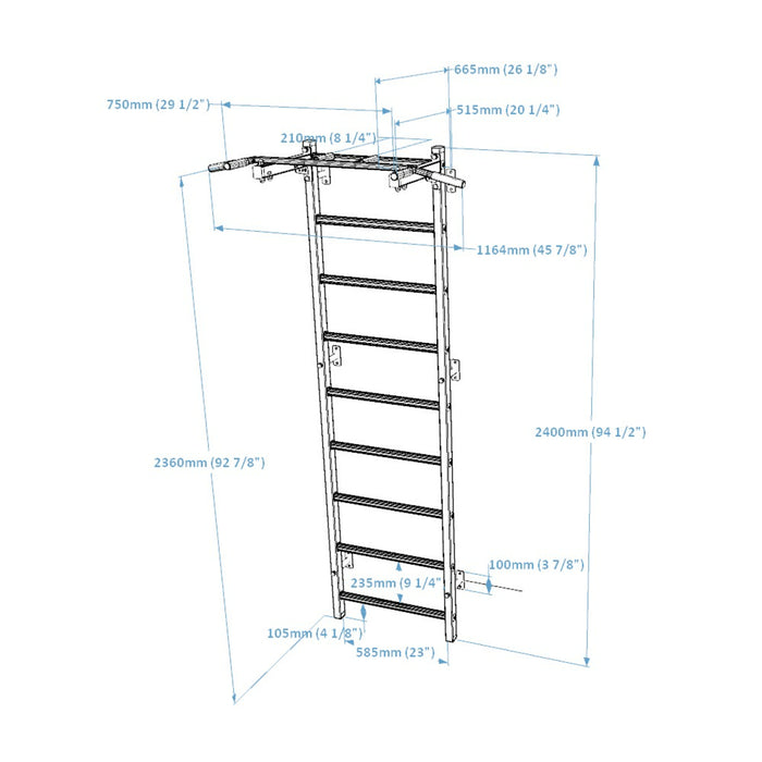 BenchK 721 Wall Bars Swedish Ladder with Steel Pull Up bar