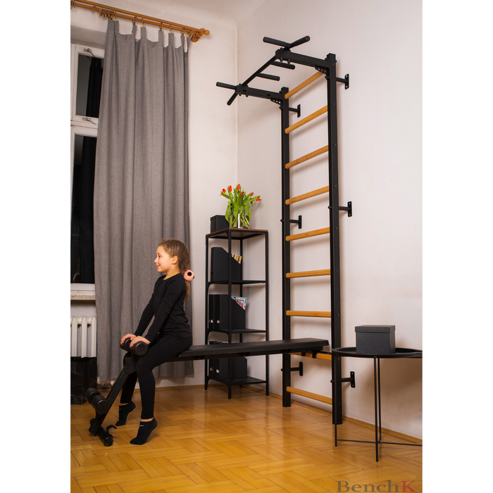 BenchK 723 Wall Bars Swedish Ladder with Pull Up/Dip Bar and Bench
