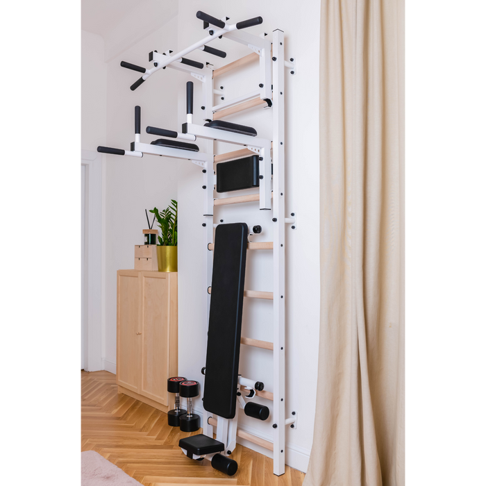 BenchK 723 Wall Bars Swedish Ladder with Pull Up/Dip Bar and Bench