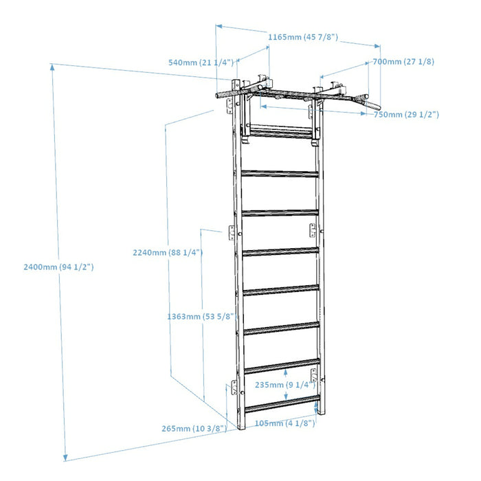 BenchK 731 Wall Bars Swedish Ladder with Steel Pull Up Bar
