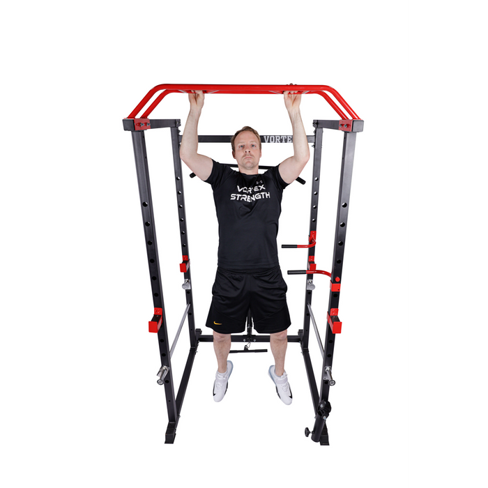 Vortex Strength Red and Black Cage + Olympic barbell + Olympic weight plate Set + Adjustable Bench