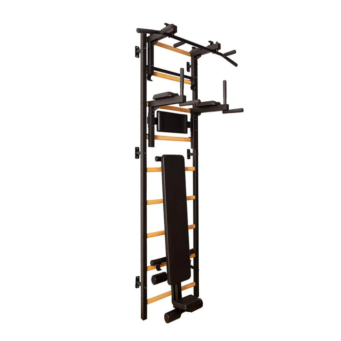 BenchK 733 Wall Bars Swedish Ladder with Pull Up/Dip Bar and Bench